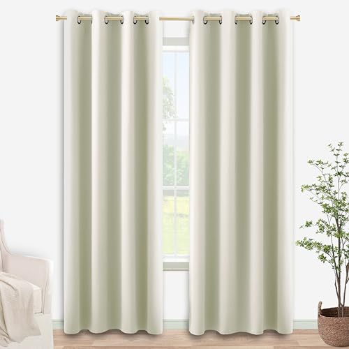 Image of KOUFALL 52x92 Inch Length Beige Blackout Curtains for Bedroom