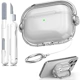 MHYALUDO AirPods Pro 第3世代ケース対応、ロック付きオーバーイヤー型スタンドデザイン、黄変防止クリアソフト耐衝撃カバー（クリーニングキット付属）AirPods Pro 3ケース対応、ブラック