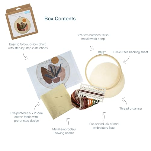 Trimits Embroidery Hoop Kits - 15cm 6” Beginner Starter Set, Includes Bamboo Hoop Threads Cloth Needle Backing & Instructions, Nature - Image 3