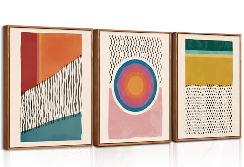 TOARTi Boho Framed Canvas Prints Wall Art Set, Mid-Century A