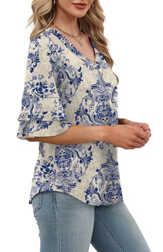 Image of OFEEFAN Spring Tops for Women Boho Shirts Fashion Clothing Cute 3 /4 Length Sleeve Blouses Dressy Casual Summer Outfits