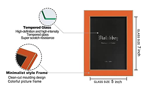 Violabbey 5X7 Picture Frames Set Of 4, Colorful Photo Frame Of Modern Style, High Definition Tempered Real Glass, Wall Mounted Or Tabletop Display (Blue+Light Blue+Orange+Apricot) #TOP2