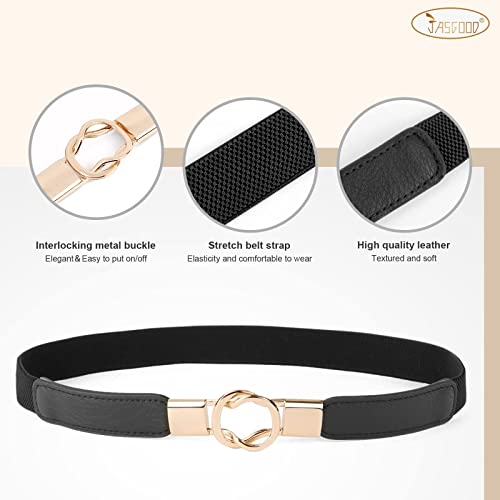 JASGOOD Women Retro Fashion Elastic Belt Stretchy Skinny Waist Belt for Dress Jeans Pants with Metal Gold Buckle4