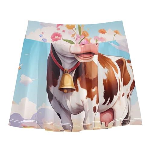 Joisal Athletic Shorts Girls Skorts Cartoon Cow Colorful Flower Tennis Skirts Toddler Outfit Teen Skirt 3t2