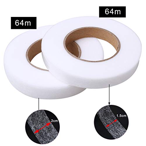 SUMAJU 2 Pack Fabric Fusing Tape, Adhesive Hem Tape Iron-on Hemming Tape Fabric Fusible Web Tape for Bonding Clothes Jeans Collars(70 Yards,0.59 Inch and 0.79 Inch)