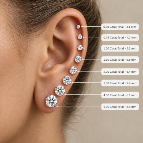 IGI Certified .50ct to 5.00 Carat Round Brilliant Lab-Grown Diamond 3-Prong Stud Earrings in 14k Yellow, White or Rose Gold With Push Back Closure - Image 5