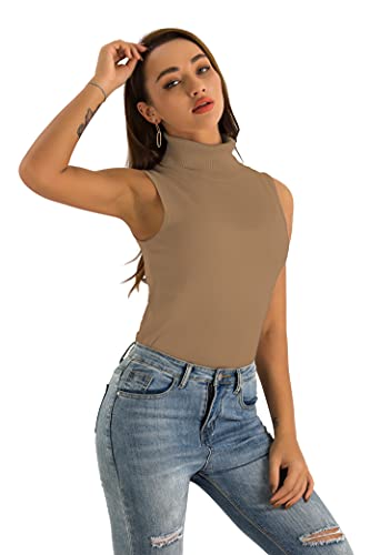 Image of Spicy Sandia Women Stretchable Turtleneck Knit Sleeveless Slim Fit Sweater