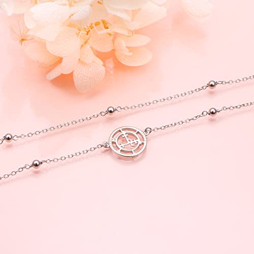Image of Ladytree S925 Sterling Silver Boho Beach Double Layer Anklets Bracelet for Women Adjustable 9 to 11 inches
