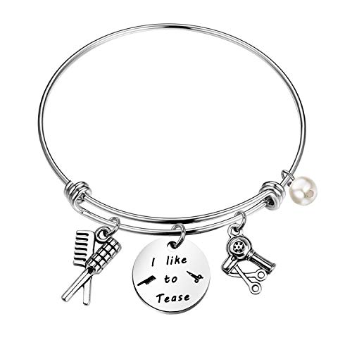 Image of HOLLP Expandable Hairdresser Bracelet Hair Stylist Charm Bracelet with Comb Hair Drier Charm Hairdresser Jewelry I like to Tease Bracelet Gift for Stylists