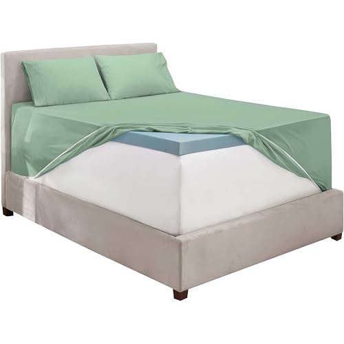Image of Hearth & Harbor Extra Deep Pocket Twin Sheet Set, Sage Green | 4 Piece Cooling Bed Sheets Set, Ultra Soft & Breathable, Fits Up to 24 inch Mattress, Wrinkle & Fade Resistant, Hotel Luxury