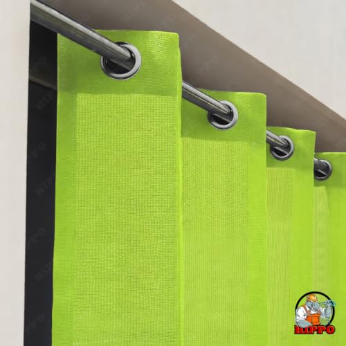 Image of HIPPO HDPE Coated Waterproof Outdoor Balcony Curtain 260 GSM - Rain, Sun & Dust Protection Light Filtering Curtains for Home, Garden, Veranda & Hotel (4 Feet X 10 Feet, 2IN1 Lime-Grass, 1 PC)