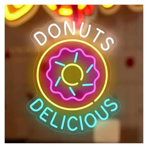 WELSAA Luces de neón Letreros De Neón Deliciosas Donas, Con Luz De Neón Con Letras Alimentadas Por USB, Ideales Para Decoración De Paredes De Tiendas De Dulces 27.5cmx34cm