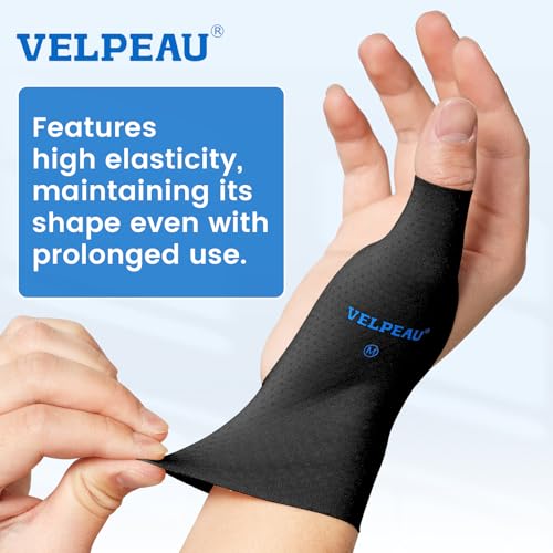 Image of VELPEAU Thumb and Wrist Compression Sleeve for Tendonitis (Pack of 2), Seamless Technology, Gloves Wraps for Arthritis Pain Relief for Women & Men, Splint Liner, Fits Both Hands (Black, Long Version, S)