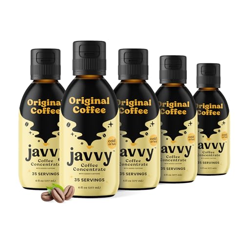 Image of Javvy Cold Brew Coffee Concentrate Instant Coffee, Original, 5 Pack | 100% Real Coffee, 0g Sugar, No Artificial Flavors, 60-80mg Caffeine per Serving, Gluten Free, Makes Hot or Iced Coffee