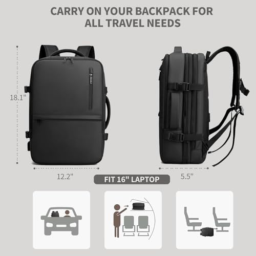 Travel Backpack for Men Women, Expandable Backpacks with Charging Port for Business Work Commute Casual, Black3