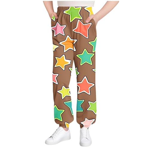 Girls Boys Stars Print Sweatpants Loose Elastic Waist Casual Joggers Athletic Track Pants with Pockets for Kids 3-15 Years