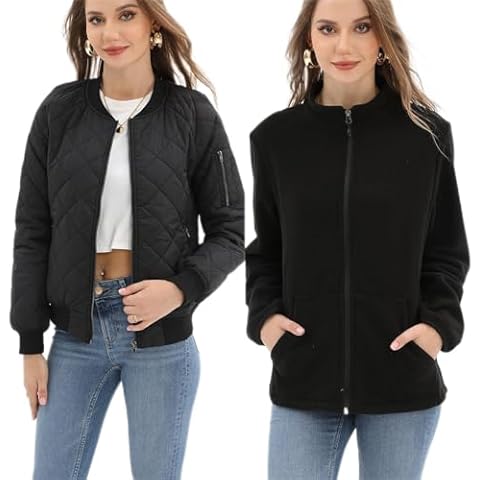 Argstar Women's Bomber Jacket & Fleece Jacket Fall Winter Outerwear (Color - Black, Size - Medium) Cover