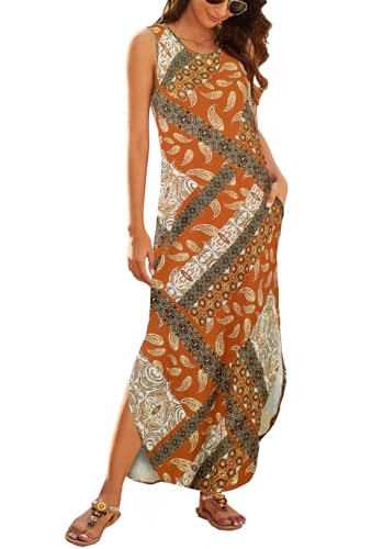 Image of Hount Women's Casual Summer Sleeveless Dress Loose Split Maxi Dresses with Pockets