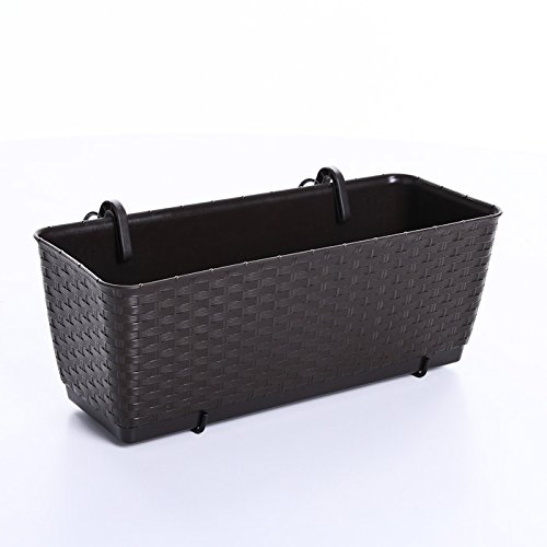 Blumenkasten Balkonkasten Blumentopf Rattan Optik Ratolla mit Halterungen Untersetzer 2 Größen 4 Farben von rg-vertrieb (400 Umbra)