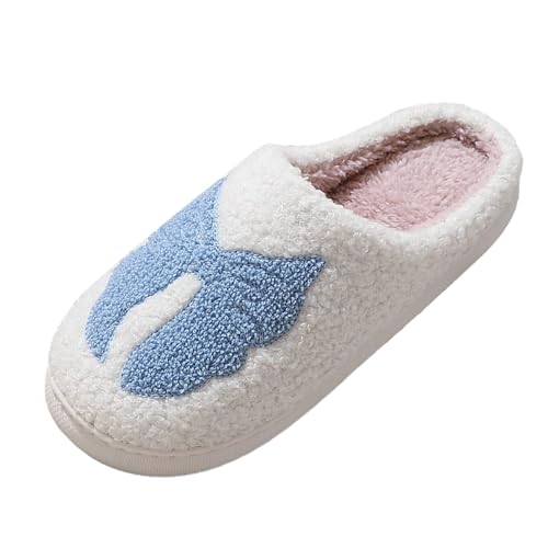 Pantuflas novedosas de invierno para el hogar, con estampado de lazo, de felpa cálida, antideslizante, acogedora, cómoda, para hombres y mujeres, 02 Azul cielo, 38.5 EU