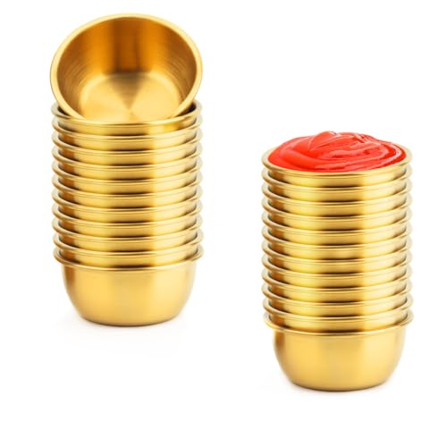 La Mejor Recopilación de Salsera los mejores 10. 41 Tazas de salsa de acero inoxidable 1.5 oz,salseros para mesa 24pcs,Tazas Individuales para Condimentos,Tazas de Inmersión,Reutilizables,Moldes de Metal (Oro)