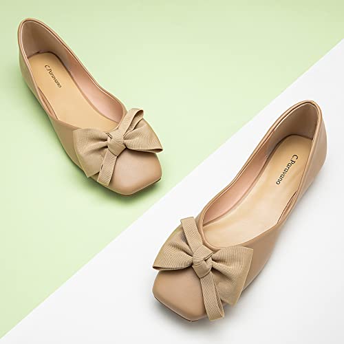Image of C.Paravano Flats for Women | Ballet Flats | Square Toe | Dressy Casual Shoe | Ballerina Flats, Bow Slip-On, Lambskin Leather Insole, Memory Foam, Low Heel, Office Work,Fashion & Classic & Chic