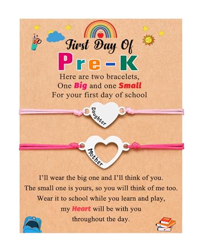 UNGENT THEM Matching Heart Mother Daughter Bracelets Back to School Bracelet Mommy and Me First Day of School Bracelet for Daughter Girls