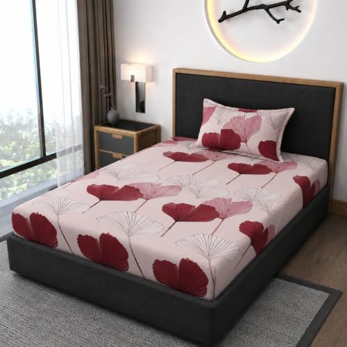 Image of Premium Heavy Cotton Elastic Fitted Bedsheets with 1 King Size Pillow Covers || Single Bed with All Around Elastic 350 TC || 36 x 78 x 6 Inch Single Size Fitted || :- Rose Gold