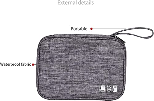 Image of House of Quirk Polyester Electronic Accessories Organizer, Universal Compact Travel Digital Accessories Storage Bag For Portable Charger, Cables, Earphone, Cord, Sd Card, Phone (Grey)