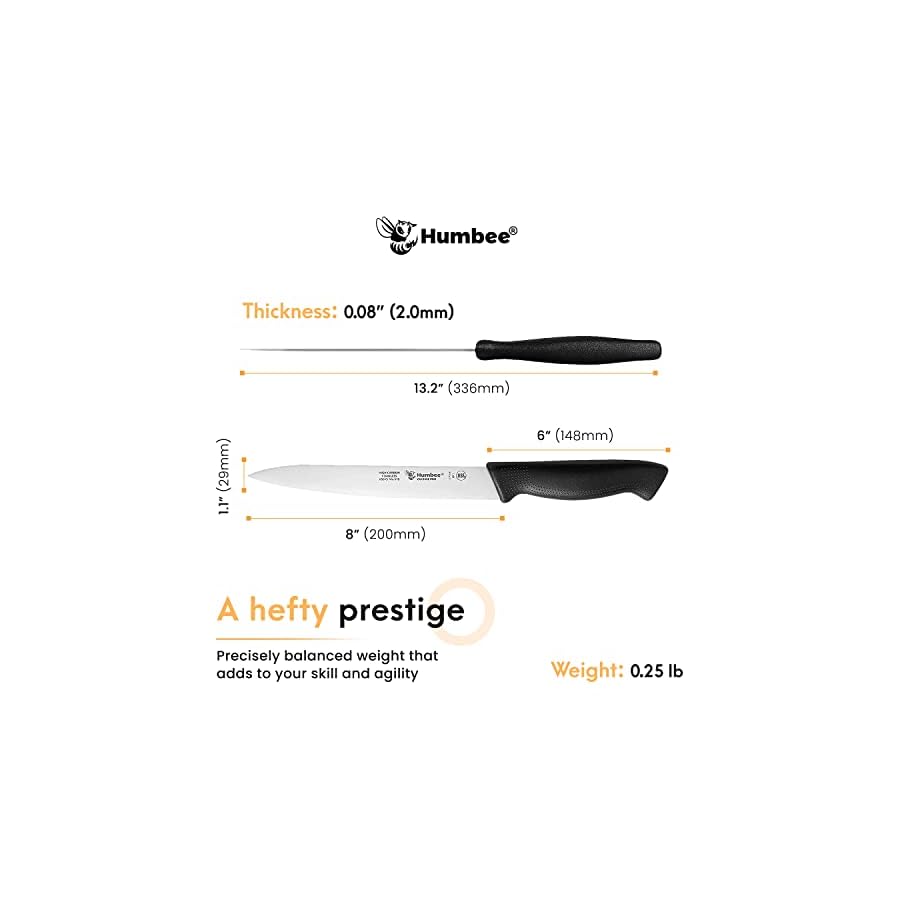 HUMBEE-Chef-Utility-Kitchen-Knife-Cusine-Pro-Chef-Utility-Knife-8-Inch-NSF-Certified Humbee Cusine Pro 8 inch Utility Kitchen Knife Razor Sharp Blade Multipurpose use Comfortable Grip Dishwasher Safe NSF Certified Black