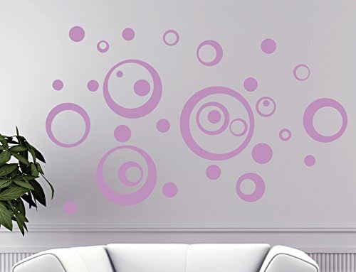 Miniatura 5 de Adhesivo de vinilo para pared, diseño de círculos, anillos, puntos, 25+unid de 11 pulgadas, gran decoración del hogar, color lila