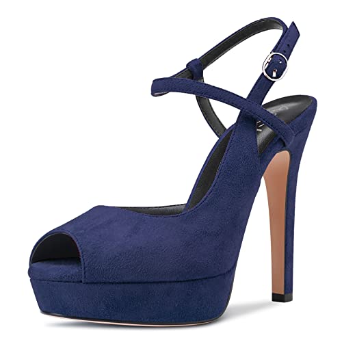 Aachcol Women Sandals Platform Peep Open Toe Ankle Strap Slingback Stiletto High Heel Dress Shoes Pumps Wedding Suede 5 Inch