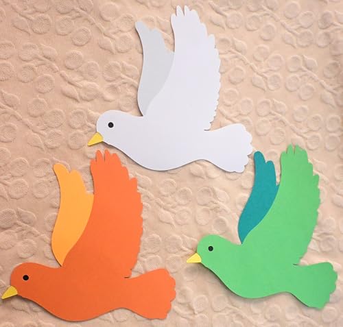 Image of Paper Pigeon Cutout Decorations | Republic Day | Independence Day | Patriotic Theme | Green Orange Yellow | Pack of 12