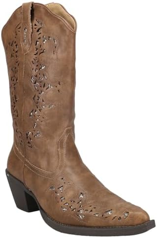 ROPER Womens Alisa Snip Toe Western Cowboy Boots Mid Calf Low Heel 1-2" - Brown - Size 9.5 B | Image 1