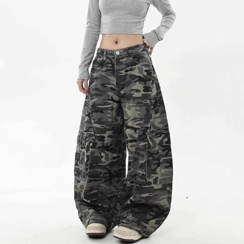 High Waist Wide Leg Camo Cargo Pants Multi Pockets Y2K Baggy Fit Streetwear Casual Trendy Loose Trousers4