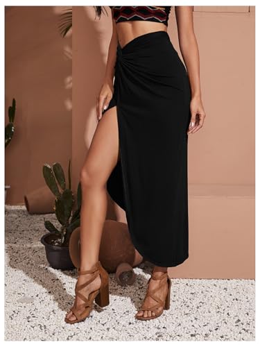 SOLY HUX Women's Twist Front Skirt High Waisted Split Asymmetrical Bodycon Going Out Long Skirts3