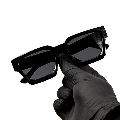 Thick Chunky Square Frame Shades for Men Women Retro Rectangle UV Protection Trendy Unisex Hip Hop Y2K Simple Designer Sunglasses Fashion Dark Black Sunglasses2