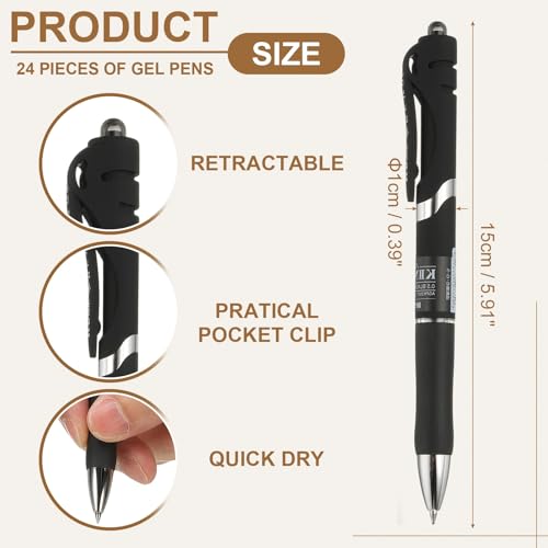 Set de 24 bolígrafos gel retractiles 0.5mm tinta negra miniatura 2