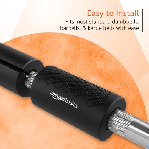 Image of Amazon Basics Thick Dumbbell & Barbell Grips | Non-Slip Rubber Grips | Easily Attachable to Barbell, Dumbbell & Kettlebell | Large | Black