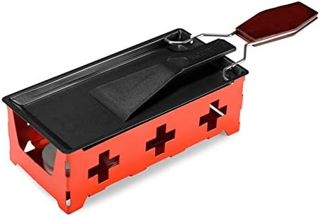 Mini Cheese Raclette Grill Wooden Handle Set with Non-Slip Cheese Melting Pan, Cheese Spatula and 3 Candlelight for Home Kitchen Grilling Tool (Red)