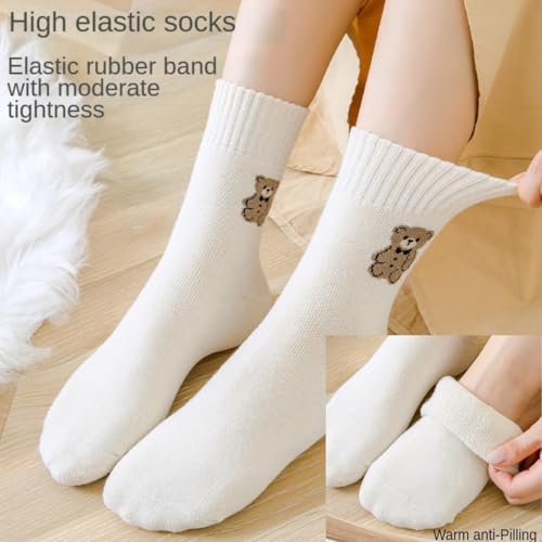 5 Pairs Teddy Bear Winter Socks Cute and Fluffy Boot Socks for Girls women Christmas Gifts(One Size,multicolor)2