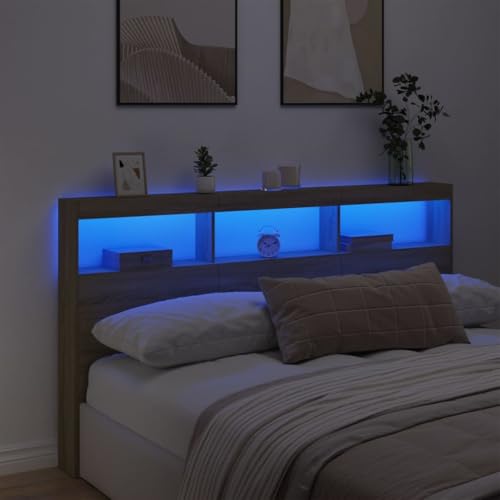 Cabecero con LED roble Sonoma 180 cm para dormitorios modernos 5