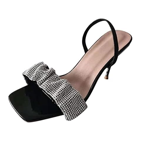 Women High Heels Leather Ladies Fashion Summer Rhinestone Fish Mouth Sexy Thin High Heel Sandals High Heeled Boots for Women Size 13 (Black, 5.5) Cover