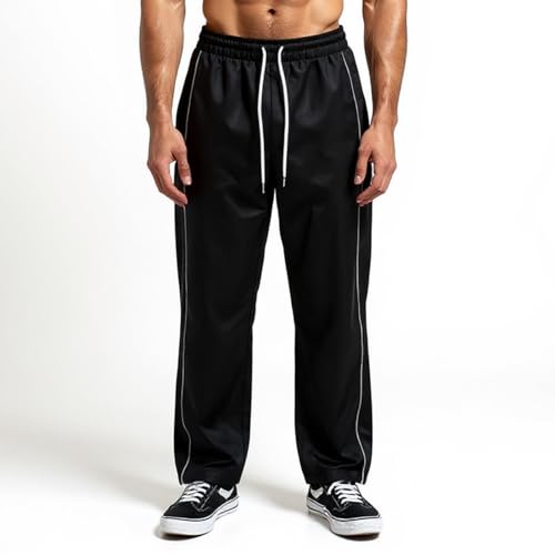 Track Pants Men Side Striped Drawstring Elastic Waist Outdoor Athletic Pants Baggy Wide Leg Sweatpants with Pockets2