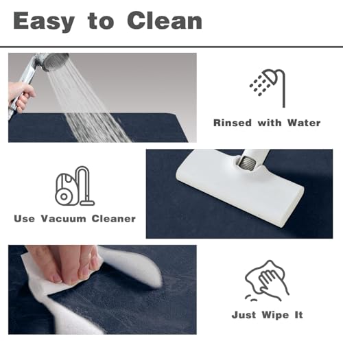 Bath Mat, Bathroom Rugs Non Slip Washable Thin Absorbent Quick Dry Bath Mat Fits Under Door Bathroom Floor Mat Perfect for Bath, Shower, or Sink 36"x60" Navy Blue