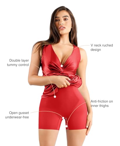 Image of Popilush Shapewear Dress Ruched Bodycon - Deep V Neck Maxi Formal Dresses Built in Shapewear Sleeveless Long Dress