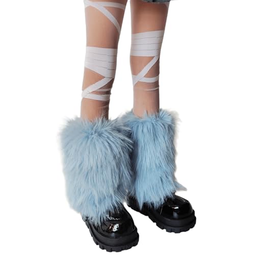 Winter Thermal Furry Blue Leg Warmers For Women And Teens Japanese Vintage Plush Boot Toppers Gaiters Footless Socks Carnival