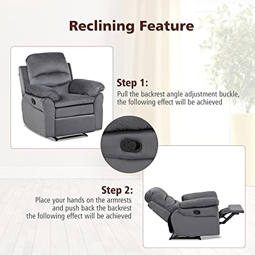 COSTWAY Recliner Chair, Single Padded Seat Fabric Reclining Sofa with Adjustable Leg Rest, Home Theater Cinema Living Room Lounge Armchair for Resting, Sleeping and Gaming (Grey)