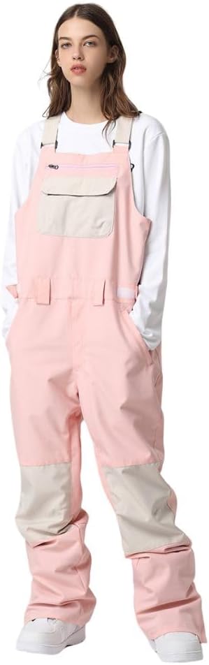 Snow Bibs for Women and Men Snow Overalls Patchwork Snowboard Bib with Pouch Pocket