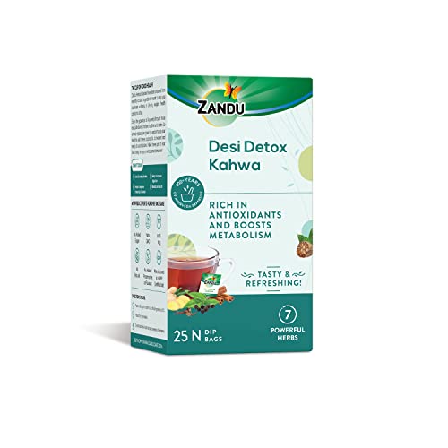 Image of Zandu Desi Detox Kahwa Use The Power Of Green Tea | Metabolism Booster & Natural Detoxifier | Supports Overall Health & Well-Being (25 Tea Bags), 100 gram (Pack of 2)